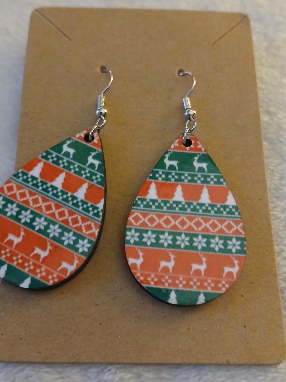 Christmas Tree & Reindeer Teardrop Earrings - NWT on CARD